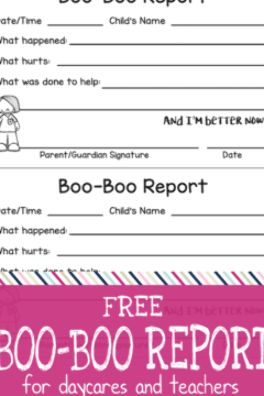 Free Boo-Boo Report Sheet for Daycares and Teachers Daycare Rooms, Daycare Business, Home Day Care, Starting A Daycare, Daycare Forms, Super Teacher, Home Daycare, Aid Kit, Report Template