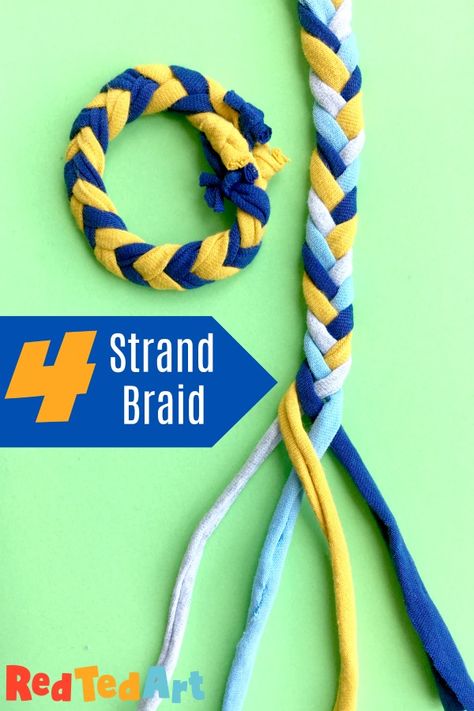 How To Do A Braid With 4 Strands, How To Braid With Four Strands, How To Braid With 4 Strands, Braid With 4 Strands Tutorial, Braiding 4 Strands, 4 Strand Braid Tutorial Bracelets, Braiding With 4 Strands, Yarn Braiding Crafts, How To Braid 4 Strands