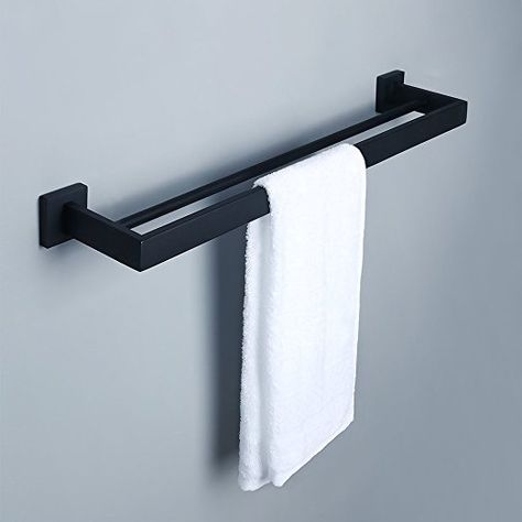 Alise GA7202B Bathroom Double Towel Bar Wall Mount 24-Inch,SUS304 Stainless Steel Matte Black Towel Hanger Ideas Bathroom, Bathroom Accessories Ideas Decor, Open Bathroom Concept, Modern Bath Towels, Steel Home Accessories, Towel Bar Bathroom, Bathroom Accessories Design, Bath Towel Racks, Towel Hangers For Bathroom