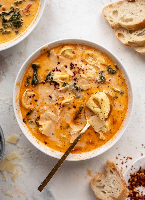 Fall Soup Dinner Recipes, Summer Tortellini Soup, Fall Soup With Chicken, Cozy Rainy Day Recipes, Roasted Red Pepper Tortellini Soup, Ravioli Chicken Soup, Carlsbad Cravings Soup, Fire Roasted Chicken, Soup Or Stew Recipes