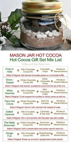 Mason Jar Hot Cocoa Gift, Mason Jar Hot Cocoa, Hot Cocoa Gift, Cocoa Gift, Hot Chocolate Gift, Cocoa Recipes, Mason Jar Meals, Ge Bort, Hot Cocoa Mixes