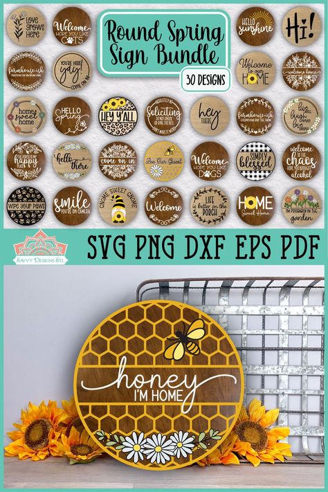 Creativity Ideas, Round Signs, Farmhouse Designs, Door Signs Diy, Maker Project, Cricut Free, Spring Sign, Diy Wood Projects Furniture, Cricut Tutorials