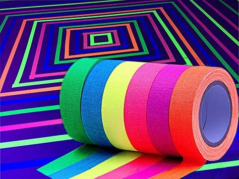 Diy Blacklight Decor, Neon Tape Ideas, Black Light Dance, Glow In The Dark Room, Glow Dance, Neon Dance, Glow Party Decorations, Uv Party, Neon Tape