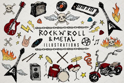 Rock 'n' Roll Music Clip Art, Guitar Clipart, Band Poster, Illustration Art Design, Rock N’roll, Heavy Metal Music, Art Diary, Heavy Metal Bands, Band Posters