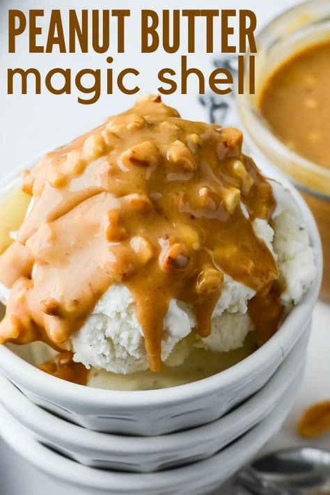 Peanut Butter Ice Cream Topping, 3 Ingredient Recipe, Ice Cream Sauce, Magic Shell, Crunchy Peanut Butter, Peanut Butter Ice Cream, Peanut Butter Sauce, Homemade Ice Cream Recipes, Peanut Butter Desserts