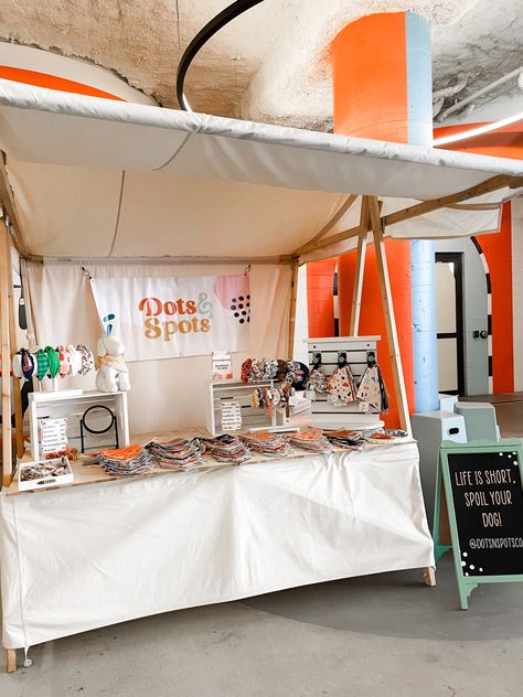 Pop up setup #market #dogs #bandanas #setup #booth Pet Booth Ideas Craft Fairs, Farmers Market Pet Booth, Dog Treat Market Display, Dog Treat Market Stall, Dog Bandana Vendor Booth, Dog Stall Ideas, Dog Booth Display Ideas, Pop Up Stalls, Dog Treat Vendor Booth Ideas