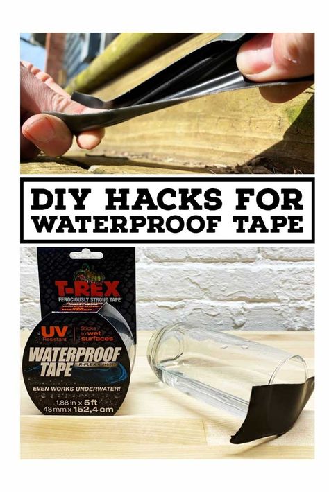 When the elements are taking the fight to your home, try these DIY Hacks using T-Rex Waterproof Tape to repair gutters, your roof and other others that need to keep the water out!  Check out more on Lazy Guy DIY! Diy Wedding Fans, Tape Projects, Diy Hanging Shelves, Diy Hack, Clean Bathtub, Gutter Guard, Carpentry Projects, Waterproof Tape, Mason Jar Crafts Diy