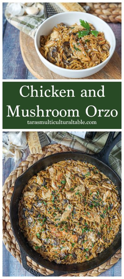 Chicken Mushroom Orzo Recipes, Rotisserie Chicken And Mushroom Recipes, Creamy Orzo Chicken, Recipes With Orzo, Chicken And Mushroom Orzo, Chicken Mushroom Orzo, Chicken And Orzo Recipes, Easy Hotdish Recipes, Chef Bai