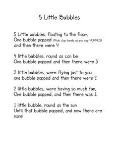 "5 Little Bubbles" Poem / Fingerplay (from Kindergarten Nana) Preschool Poems, Transition Songs, Circle Time Songs, Kindergarten Songs, Classroom Songs, Songs For Toddlers, Circle Time Activities, Preschool Circle Time, Community Library