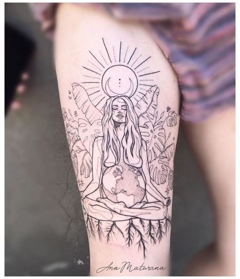 Mother Earth Tattoo, Earth Tattoo, Mother Nature Tattoos, Hippie Tattoo, Virgo Tattoo, Boho Tattoos, Goddess Tattoo, Mother Tattoos, Spiritual Tattoos