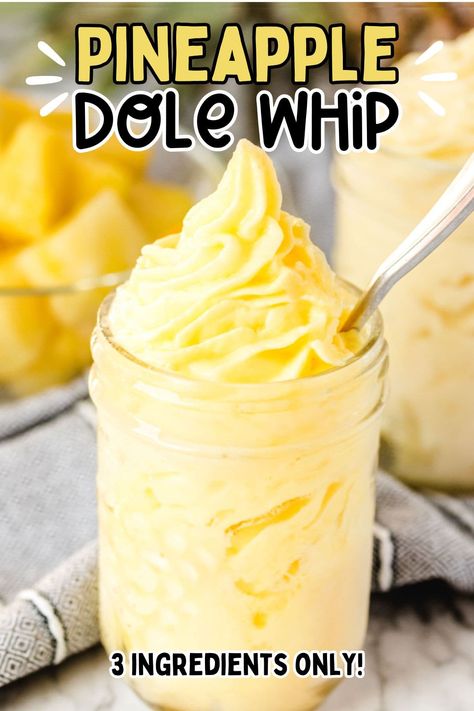 No need for a trip to Disney to enjoy the deliciousness of their famous Dole Whip. They’ve shared their secret recipe for this refreshing drink with us, and it’s the perfect summer treat! Three ingredients are all you need - Pineapple, pineapple juice, and ice cream! Not a copycat recipe - this is Disney's Offical Recipe! Pineapple Whip Recipe, Pineapple Ice Cream Recipe, Dole Pineapple Whip, Disney Dole Whip, Dole Whip Recipe, Pineapple Ice Cream, Yummy Summer Drinks, Dole Pineapple, Pineapple Whip