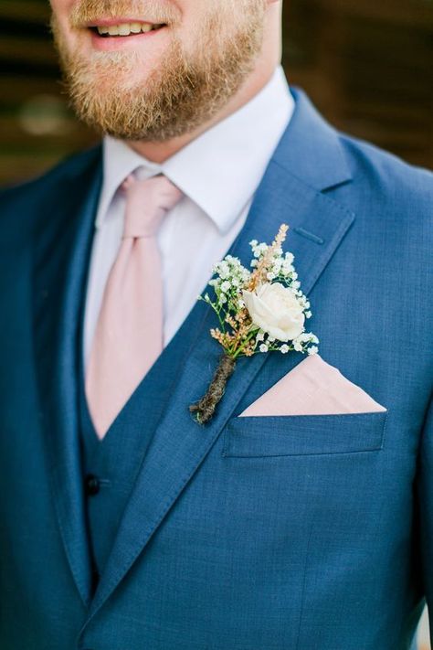 Wedding Suits Men Blue, Navy Blush Weddings, Groom Wedding Attire, Blue Suit Wedding, Rose Boutonniere, Wedding Suits Groom, Wedding Colors Blue, Navy Blue Wedding, Virginia Wedding Photographer