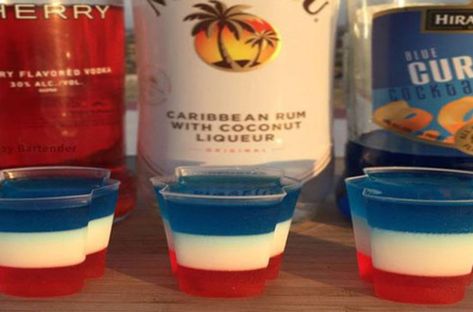 Red White Blue Shots, Usa Jello Shots, Red White And Blue Shots, Patriotic Jello Shots, Red White Blue Jello Shots, Red White And Blue Jello Shots, July 4th Jello Shots, White Jello Shots, Malibu Jello Shots