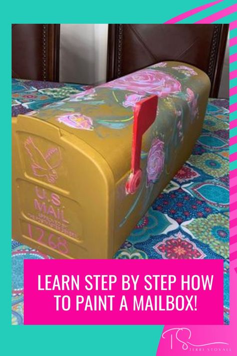 Is your mailbox boring? Learn step by step how to paint a mailbox! #how to paint a design on a mailbox Hand Painted Mailboxes Ideas, Gothic Mailbox Ideas, Diy Painted Mailbox Ideas, How To Paint A Mailbox Diy, Paint Mailbox Diy, Painting Mailbox Ideas, Painted Mailbox Ideas Diy, Mailbox Painting Ideas, German Shepherd Painting