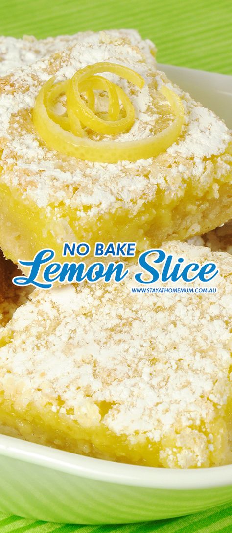 No Bake Lemon Slice, Keto No Bake, No Bake Lemon, Coconut Icing, Marie Biscuit, Slice Recipe, Stay At Home Mum, Lemon Icing, Lemon Coconut