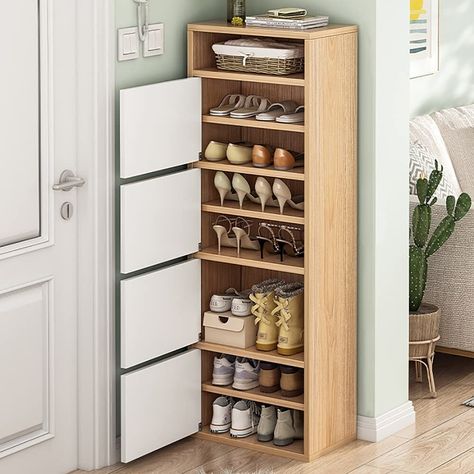 Tall Narrow Shoe Racks - Ideas on Foter Small Shoe Cabinet, Shoe Storage Cabinet With Doors, Shoe Rack Ideas, Vertical Storage Cabinet, Shoe Cabinet Design, Closet Hallway, Wooden Shoe Cabinet, Narrow Shoe Rack, Entryway Closet