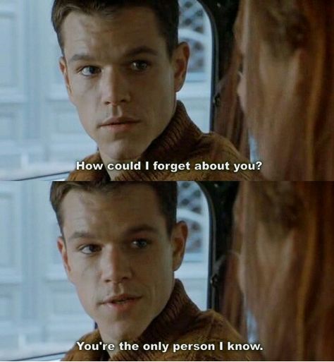 The Bourne Identity. The innocence in the question... Jason Bourne Movie, Matt Damon Jason Bourne, Bourne Supremacy, Bourne Identity, The Bourne Identity, Jason Bourne, Movies Quotes Scene, Matt Damon, Film Quotes