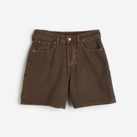 Curvy-Fit, 5-Pocket Shorts In Non-Stretch Cotton Denim Designed For Less Gaping At Waist And More Room Through Hip And Thigh. High Waist And Button Fly. Length: Short Waist Rise: High Waist Fit: Loose Fit Style: Bermuda Shorts Description: Chocolate Brown, Solid-Color Brown Short Outfit, Brown Jean Shorts, Brown Shorts Outfit, Style Bermuda Shorts, Wardrobe Overhaul, Colored Denim Shorts, Jean Short Outfits, Brown Denim, Style Bundle