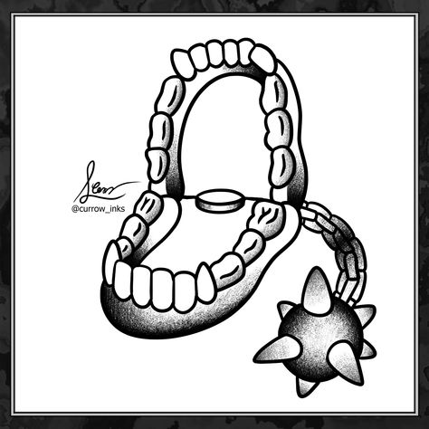 Traditional Teeth Tattoo, Bear Trap Drawing, Bear Trap Tattoo, Jaw Tattoo, Trap Tattoo, Tooth Tattoo, Traditional Tattoo Old School, Bear Trap, Web Tattoo