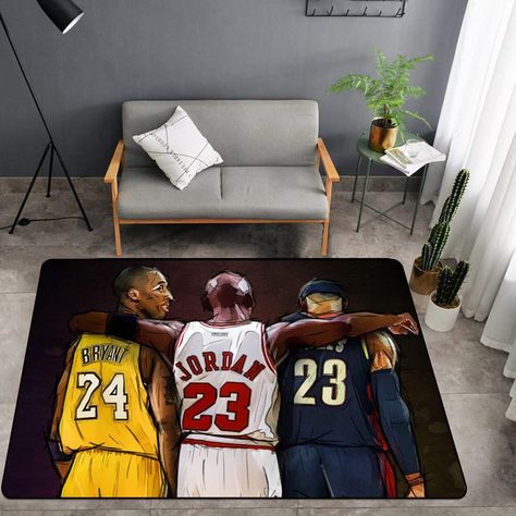 DIMENSIONS: 39.4" x 62.9". The design is inspired by American professional basketball stars like Michael Jordan, Allen Iverson, lebron James, etc, cool graphics make your room unique and fun. The carpet has a bold design, mainly for your child's or husband's favorite NBA stars fan. Boys Basketball Room, Kobe Bryant Lebron James, Basketball Bedroom, Basketball Room, Usa Basketball, Basketball Star, Boys Basketball, Printed Carpet, Allen Iverson