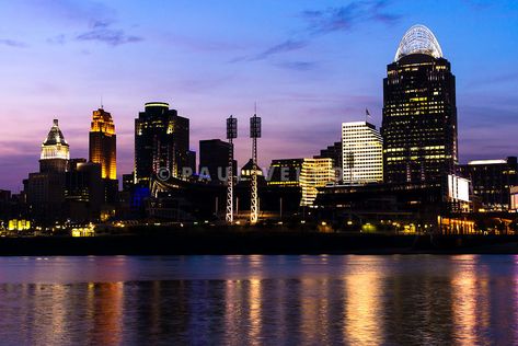 Cincinnati at Night Downtown City Skyline Photography Great American Ballpark, Us Bank, Cincinnati Skyline, Bank Building, Downtown Cincinnati, Banks Building, Sip N Paint, Tower Building, Photography Artist