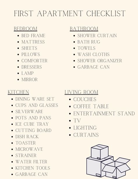 Move Out List First Time, Moving Out List First Time, Checklist For Moving Out First Time, Shopping For New Apartment, Moving Out Shopping List, Basic Moving Out List, Life Must Haves, Moving In Must Haves, Moving Out For The First Time Checklist Apartments