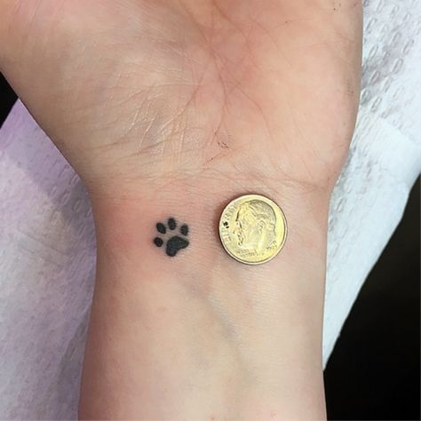 Small Paw Print Tattoo With Initial, Micro Paw Print Tattoo, Paw Print Tattoo On Finger, Mini Paw Print Tattoo, Small Labrador Tattoo, Small Paw Print Tattoo, Milo Tattoo, Women's Back Tattoos, Moutain Tattoos