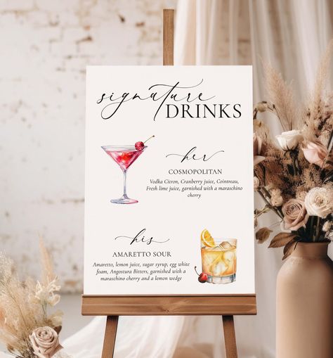 Signature His and Her Drinks Menu Poster, Printable Wedding Signature Cocktail Sign, Minimalist Wedding, Cocktail Bar Cart Sign, Ellesmere His And Her Drinks, Cocktail Bar Sign, Wedding Cocktail Bar, Cocktail Bar Cart, Menu Poster, Cocktail Sign, Signature Cocktails Wedding, Signature Cocktail Sign, Drinks Sign