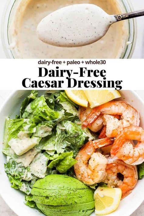 Dairy Free Caesar Dressing, Dairy Free Salad Dressing, Dairy Free Dressing, Caesar Dressing Recipe, Dairy Free Sauces, Dairy Free Salads, Dairy Free Recipes Dinner, Dairy Free Dinner, Homemade Gluten Free