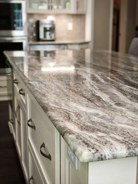 Grey Brown Granite Countertops, Granite Colors Countertops, Stonemark Granite Countertops, Granite Countertops Colors Kitchen, Drybar Ideas, Kitchen Ideas Granite Countertops, Farmhouse Granite Countertops, Best Granite For White Cabinets, Coastal Kitchen Countertops