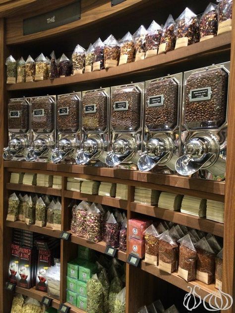 Zero Waste Grocery Store, Tea Store Design, Bulk Store, Coffee Dispenser, Grocery Store Design, Coffee Shop Interior Design, Look In, Supermarket Design, Spice Shop