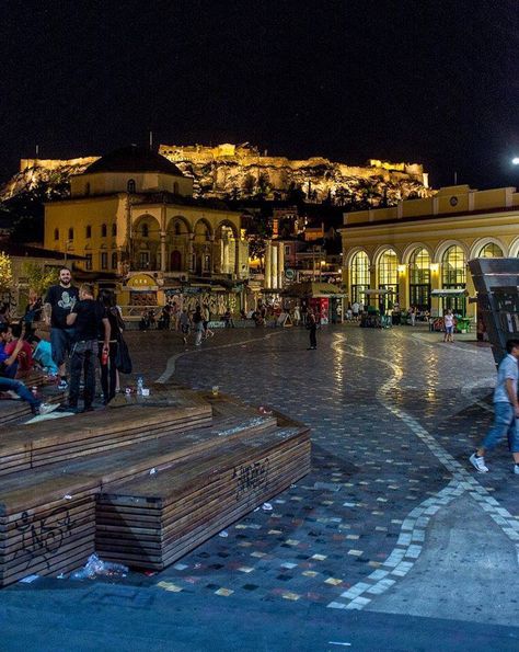 Monastiraki, Athens, Greece Agapi Mou, Monastiraki Athens, City Life Aesthetic, Attica Greece, Athens Travel, Royal History, Greece Vacation, Night Scenery, Greek Island