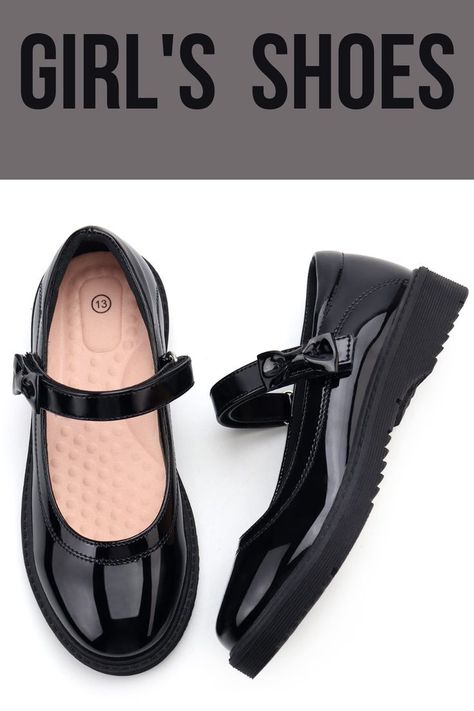 "Pair of black JABASIC Mary Jane school uniform shoes for girls, perfect for school days and adding style to her outfit." Uniform Shoes, School Uniform Shoes, Mary Jane Shoes Flat, Girls Dress Shoes, Girls Flats, School Style, Mary Jane Flats, Shoes Dress, School Shoes