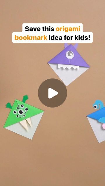 KiwiCo • Science & Art Projects on Instagram: "✂️ Save this fun beginner origami DIY idea for kids! ✂️ 

Did you know that yesterday was World Book Day? 📚 Let’s celebrate by making some origami monster bookmarks! All you need are some wiggle eyes, origami paper, glue stick, and scissors.

See the steps below! ⬇️
1. Fold origami paper in half, into a triangle.
2. Fold the left and right corners to the center.
3. Unfold back into a triangle.
4. Fold one layer of the top corner backwards.
4. Fold the left and right corners into the flap.
5. Cut and glue your monster’s horns and teeth.
6. Don’t forget the wiggle eyes!

Now your monsters are ready for storytime. 📖💭

•
•
•
•
•

#diyproject #origami #origamiforkids #worldbookday #kidlit #kidsbooks #childrensbooks #bookmarks #booklover #bookwor Origami Bookmark Step By Step, Triangle Bookmark, Beginner Origami, Origami Diy Ideas, Monster Bookmark, Science Art Projects, Origami Bookmark, Origami For Beginners, Cut And Glue