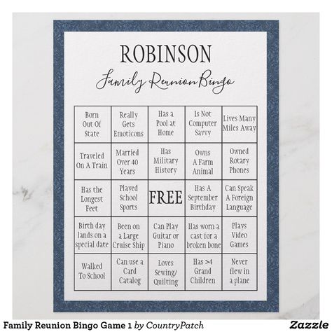 Family Reunion Bingo Game 1 Family Reunion History Games, Family Reunion Selfie Scavenger Hunt, Family Reunion Budget Template, Family Reunion Bingo, Funny Graphic T-shirt For Family Reunion, Family Reunion Memes Hilarious, Robinson Family, Family Reunion Games, Reunion Games