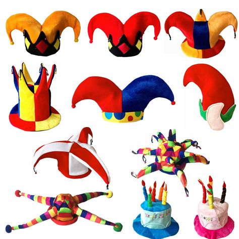 Clown Hats, Circus Hat, Types Of Clowns, Elf Halloween, Elf Cap, Clown Hat, Head Decoration, Clown Clothes, Colorful Halloween