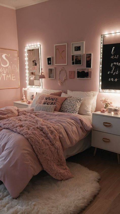 Create the perfect girly room with these inspiring ideas for teens women and kids Embrace the cute small and pink aesthetic with simple yet stylish design elements Explore teens' pink kids' pink dark purple and blue vibes to find your ideal girly room inspiration Girly Kids Bedroom, Simple Girly Room, Small Girly Room Ideas, Small Room Ideas For Teens, Girly Room Ideas For Teens, Teen Girls Room Ideas, Pink Adult Bedroom, Pink Home Aesthetic, Black And Pink Bedroom Ideas