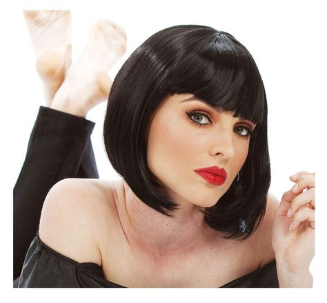 Amazon.com: ALLAURA - Black Flapper Bob Wig with Bangs 20s Wig Costume 1920s Flapper Wigs for Women - Flapper Girl Wig : Clothing, Shoes & Jewelry Mia Wallace Costume, Short Black Bob, Black Bob Wig, 1920s Flapper Girl, Bob Wig With Bangs, Wig Costume, Anime Wigs, Black Bob, Blonde With Pink