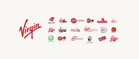 How does Virgin keep making all of these Successful Sub-brands? Sub Brand Logo Design, Brand Structure, Logo Family, Visual Identity System, Family Logo, Pizza Design, Brand Architecture, Logo Collection, Identity Logo