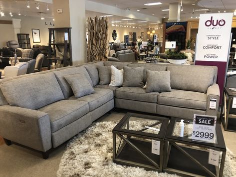 Lazyboy Edie Sectional Lazyboy Sectional Living Rooms, Ashley Sectional Sofa, Farmhouse Sectional Sofa, Lazyboy Sectional, Ashley Sectional, Furniture Goals, Mary Macdonald, Masculine Living Rooms, Family Room Remodel