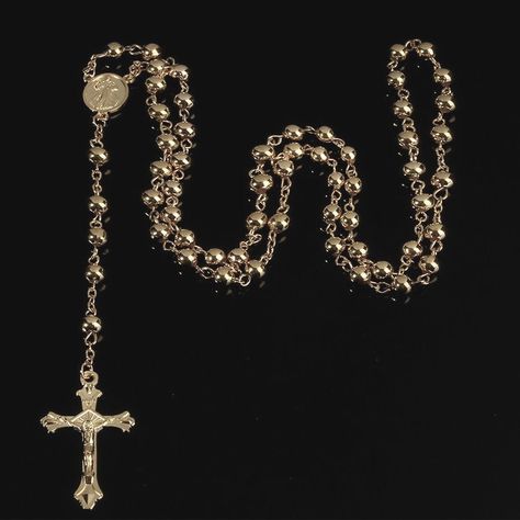 Bead Rosary, Gold Rosary, Women Necklaces, Small Necklace, Iron Beads, Jesus Cross, Beautiful Cross, Women Pendant, Rosary Necklace