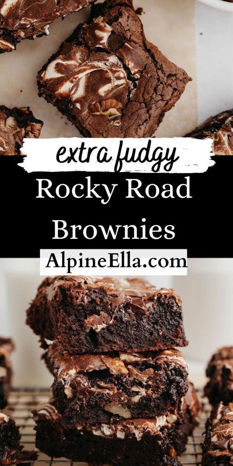 Brownie Marshmellow Recipes, Roll Brownies, Brownies With Marshmallow Fluff, Brownie Variations, Aka Cookies, Brownies With Marshmallow, Loaded Brownies, Rocky Road Brownies Recipe, Rocky Road Brownies