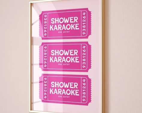 NahaPrints - Etsy Apartment Preppy, Shower Karaoke, Singing Art, Girly Dorm, Bathroom Retro, Ace Card, Trendy Bathroom, College Apartment, Pink Bathroom