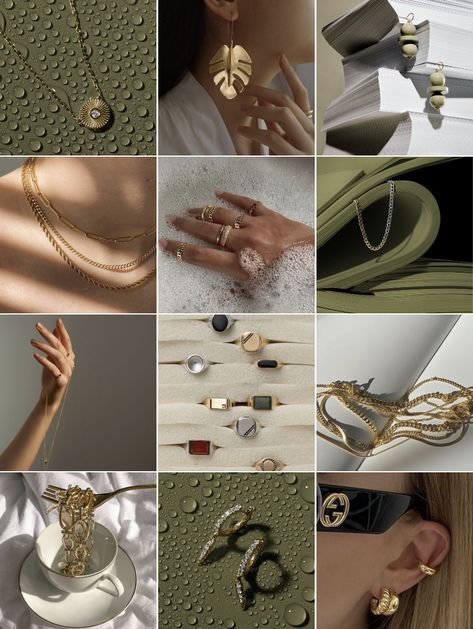 Jewelry Photography Mood Board, Jewelry Aesthetic Green, Jewelry Photography For Instagram, Accessories Aesthetic Photography, Insta Jewelry Feed, Jewellery Moodboard Ideas, Aesthetic Jewelry Photography Ideas, Timeless Elegance Aesthetic, Jewelry Mood Board Aesthetic