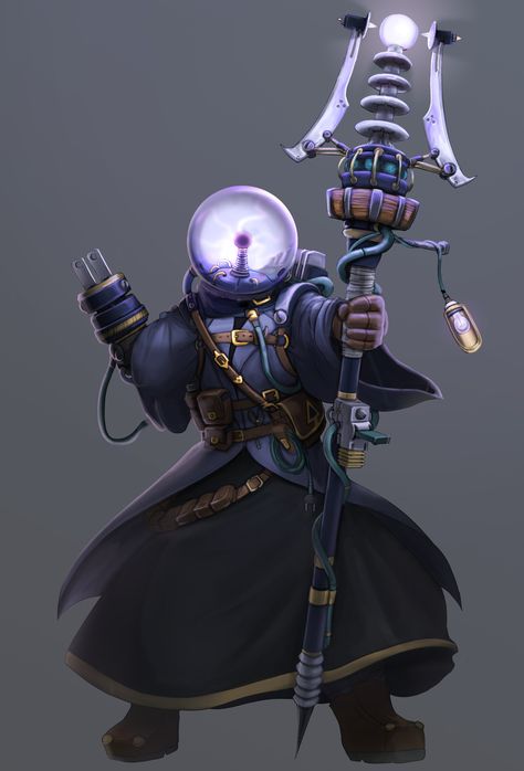 Steampunk Necromancer, Wizard With Staff, Mage Staff, Tiamat Dragon, Electric Wizard, Steampunk Characters, Illustration Fantasy, Arte Steampunk, Heroic Fantasy