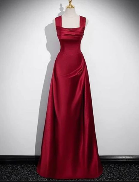 Red Long Prom Dress, Party Dress Elegant, Elegant Birthday Party, Elegant Birthday, Mother Wedding Dress, Satin Evening Dresses, Floor Length Prom Dresses, Prom Dress Inspiration, Satin Bridesmaid Dresses