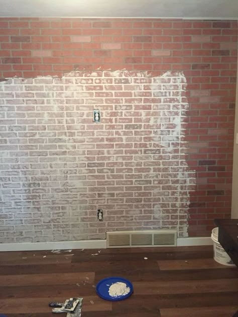 Faux Brick Accent Wall, Accent Wall Tutorial, Fake Brick Wall, Diy Faux Brick Wall, Whitewashed Brick, Diy Brick Wall, Faux Brick Backsplash, Fake Brick, Brick Accent Wall