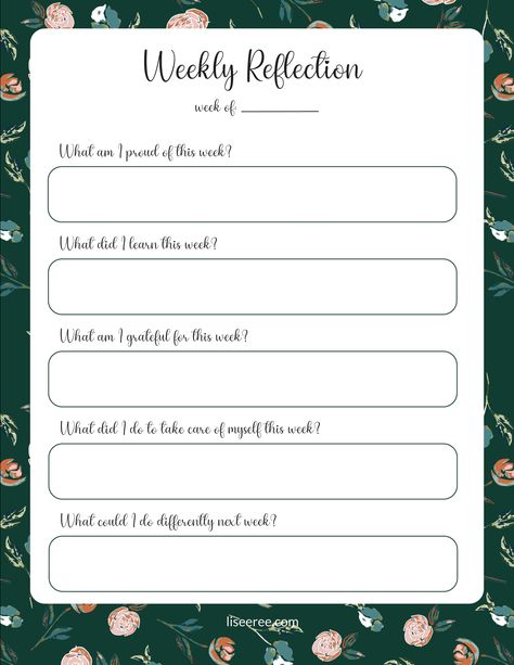 I made something for you. It's the third piece in this planning and reflection series, and I'm hopeful that you'll find it useful. I love learning, and often the greatest lessons come from reflecting on the things we've gone through. That's one reason I wanted to create this simple reflection worksheet. Use it with the Self-care Reflection and the Weekly Plan worksheets to make sure you're taking care of YOU. It's not selfish, it's necessary if you want to be mentally, emotionally, and phys Weekly Reflection Template, Weekly Reflection Journal, Reflection Template, Reflection Worksheet, Weekly Reflection, Reflection Journal, Lifestyle Hack, Free Yourself, Growth Quotes