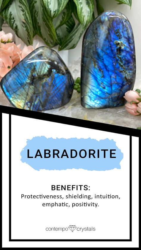 If you are curious about the benefits of labradorite and what it can bring to your life, here is a quick little guide to this crystal known for prosperity and abundance. You can also read more on our blog post dedicated to labradorite! #naturallabradorite #labradorite #labradoritestone #crystalhealing #healingcrystals #prosperitycrystals #labradoritecrystal Crystals Benefits, Crystal Grimoire, Labradorite Benefits, Labradorite Meaning, Crystal Healing Properties, 30th Birthday Party Invitations, Prosperity And Abundance, Crystal Power, Crystals Healing Properties