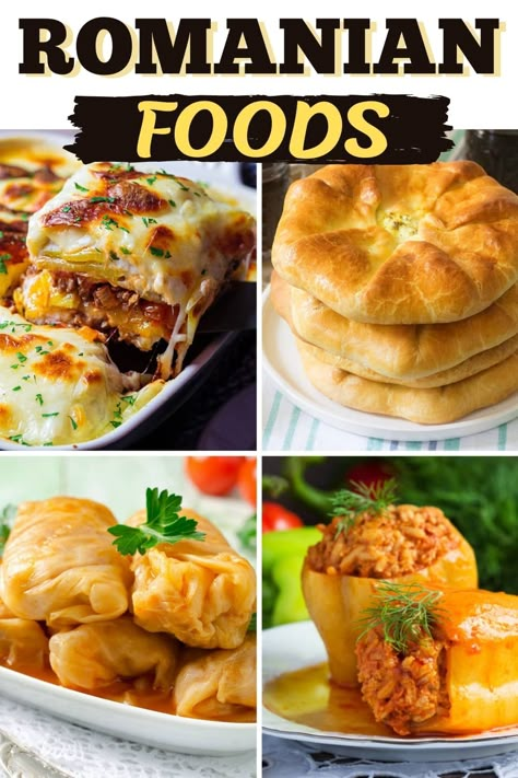 These traditional Romanian foods are full of veggies, herbs, and spices. Get a taste of Romania and enjoy delicacies like cabbage rolls, cheese pie, and meatball soup. Romani Food Recipes, Romanian Recipes Traditional, Romani Recipes, Romanian Dinner Recipes, Roman Food Recipes, Slavic Food Recipes, Romanian Recipes In English, Romani Food, Hungarian Recipes Traditional